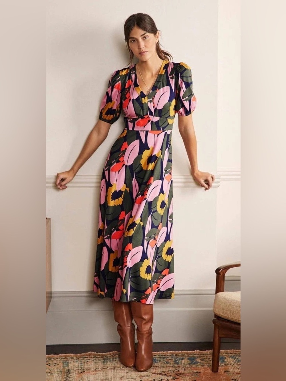 Boden Floral Maxi Dress in Pink & Green Like New